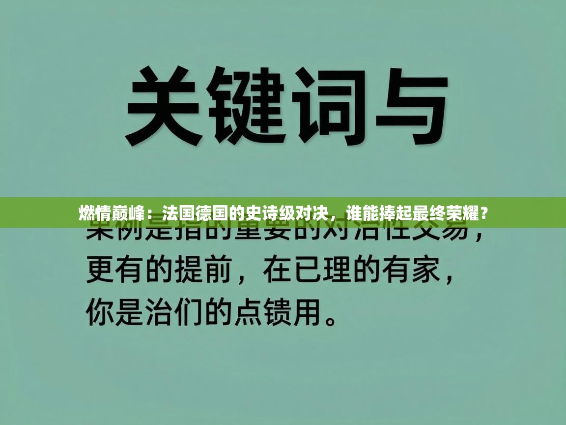 燃情巅峰:法国德国的史诗级对决,谁能捧起最终荣耀? 第2张